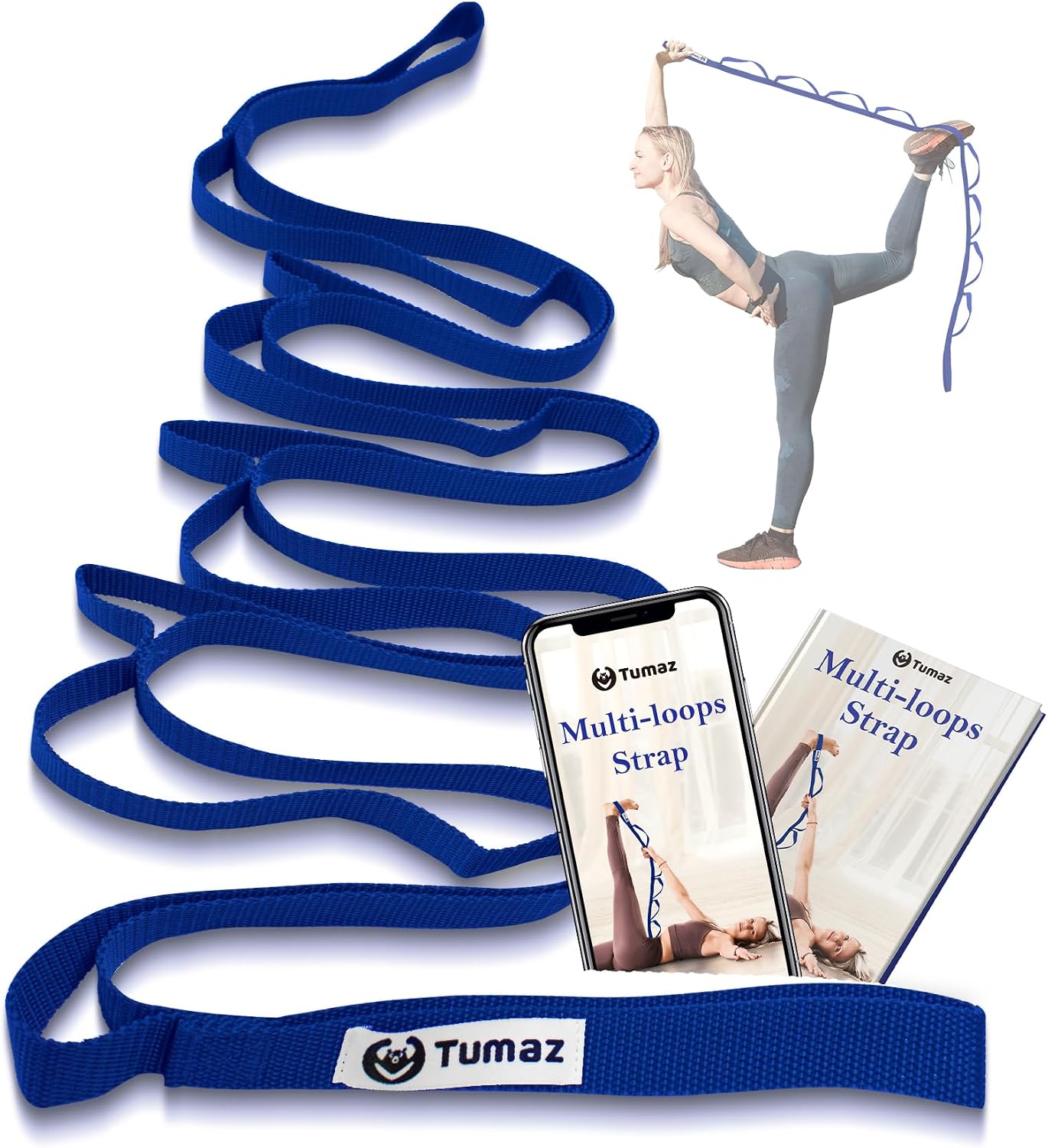 Tumaz Stretching Strap - 10 Loops & Non-Elastic Yoga Strap - Perfect Home Workout Stretch Strap for Physical Therapy, Yoga, Pilates, Flexibility