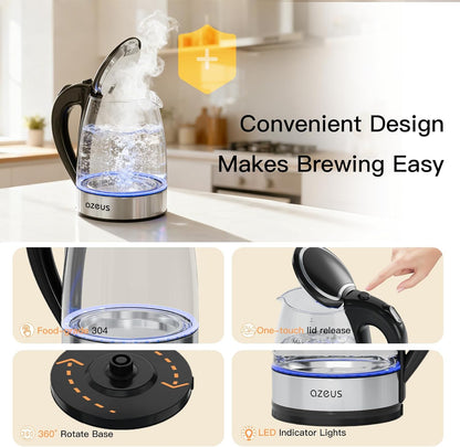 AZEUS Electric Kettle 1800W Cool Touch Tea Kettle Anti-scalding Design 1.8L Large Capacity Kettle BPA-Free, White