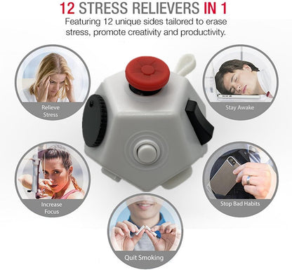 Small Fidget Toys Cube, Small Fidget Toy - 12 Sides Decompression Cube Anti Anxiety and Relief Stress Improve Focus Creative Unique Fidget Toy for Kids and Adults, with Carry Case(Black E1)
