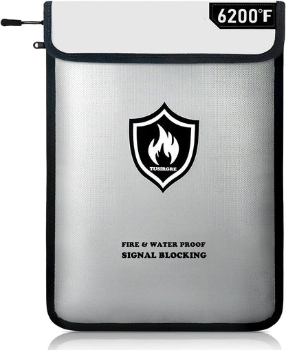 6200°F Upgraded Fireproof Document Bag, 15.7 x 11.4 Faraday Bag, Fireproof Money Bag with Zipper/Reflective Strip, 18 Layers of Heat Insulated Materials, RFID Blocking Bag Protects Devices
