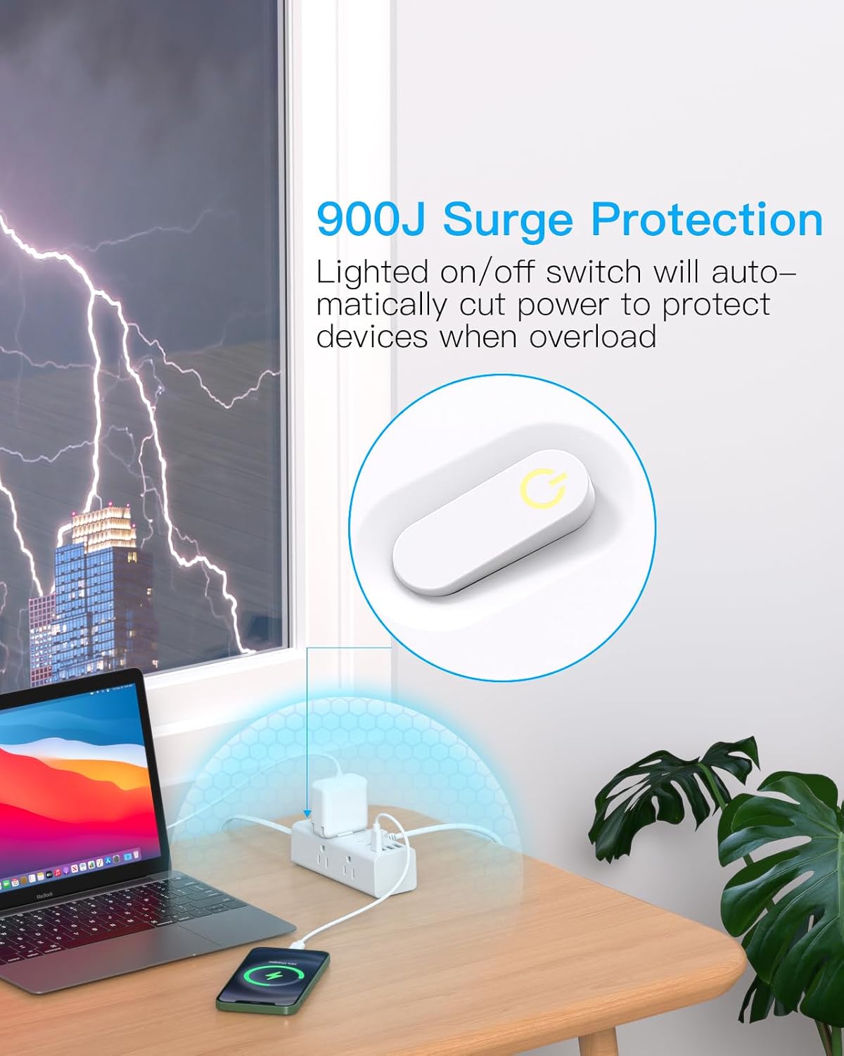 One Beat 10Ft Extension Cord with Multiple Outlets,Flat Plug Power Strip