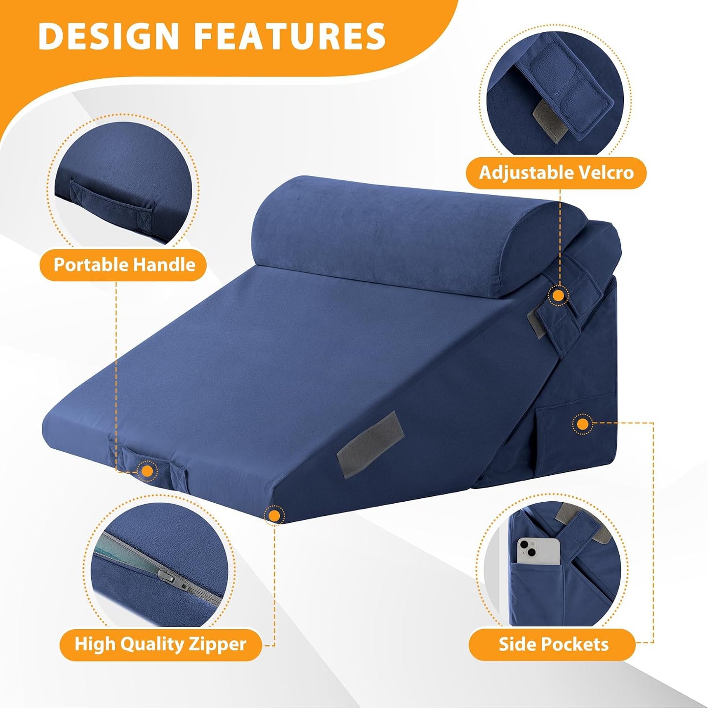 Ruqmuis 3PCS Wedge Pillow Set for After Surgery, Adjustable 9&12 Inch Bed Wedge Pillow for Sleeping, Incline Pillow Wedge for Headboard, Post Surgery, Acid Reflux, Neck&Back Support, White/Grey