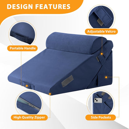 Ruqmuis Wedge Pillow Set for After Surgery, 3PCS Adjustable 9&12 Inch Bed Wedge Pillow for Sleeping, Incline Pillow Wedge for Headboard, Post Surgery, Acid Reflux, Neck&Back Support, White/Grey