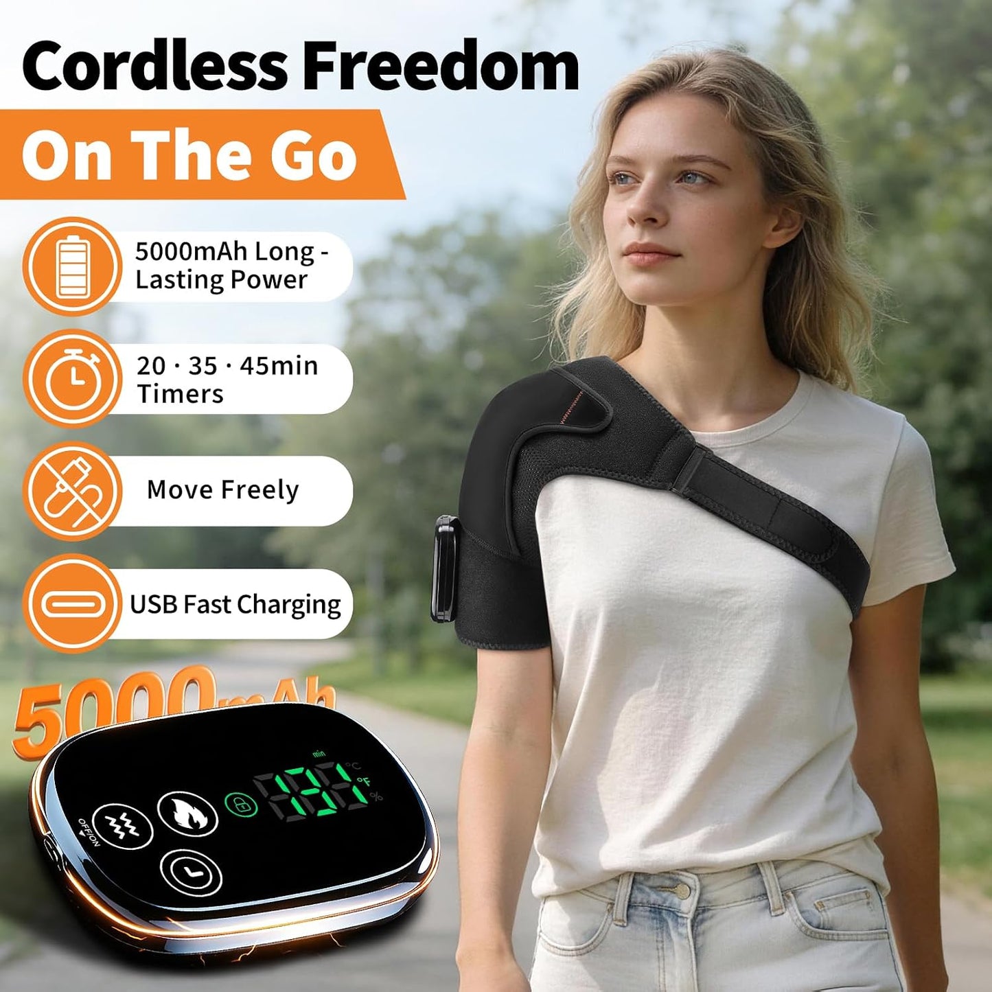 Shoulder Heating Pad with Massage for Pain Relief, Cordless Heated Shoulder Wrap for Rotator Cuff & Frozen Shoulder, Portable Heated Shoulder Massager Pad for Home Travel