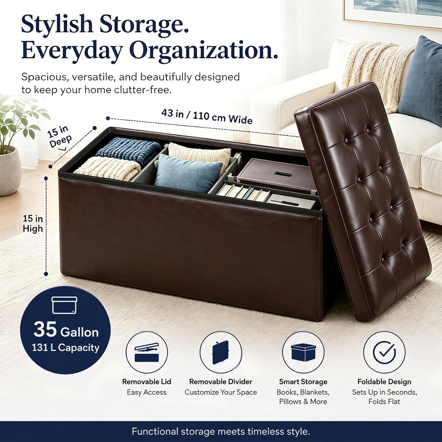 ALASDO Storage Ottoman Footrest Stool Small Ottoman with Storage Foldable Ottomans Foot Rest Footstool Bench for Living Room 17x13x13inches Grey