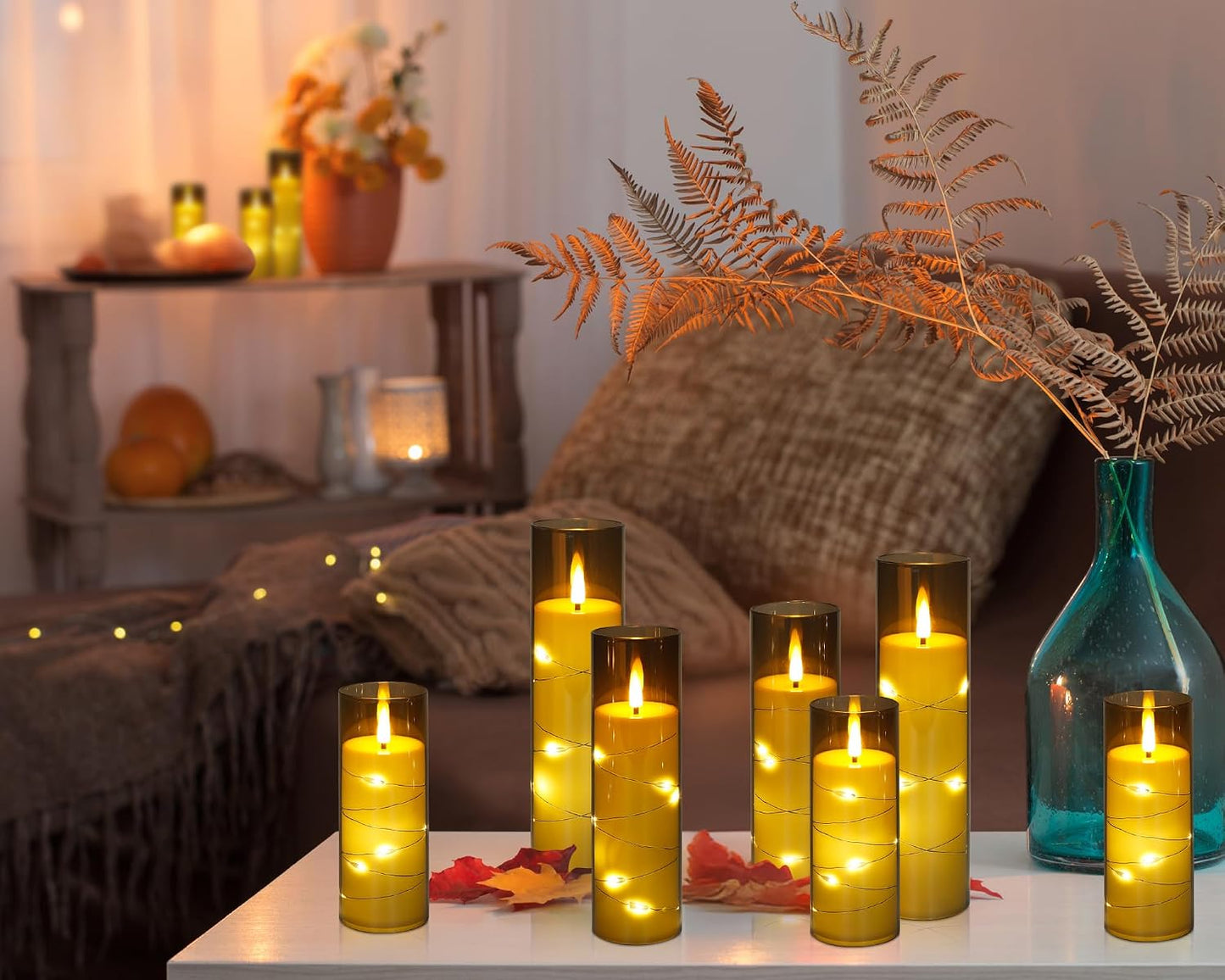 Waterproof Flameless Candles, 12 PC Battery Operated LED Pillar Candles with 2 Remote Controls & Timer, Flickering Indoor Outdoor Candles for Wedding, Patio, Easter, Bathroom, Home Decor, 4''5''6''