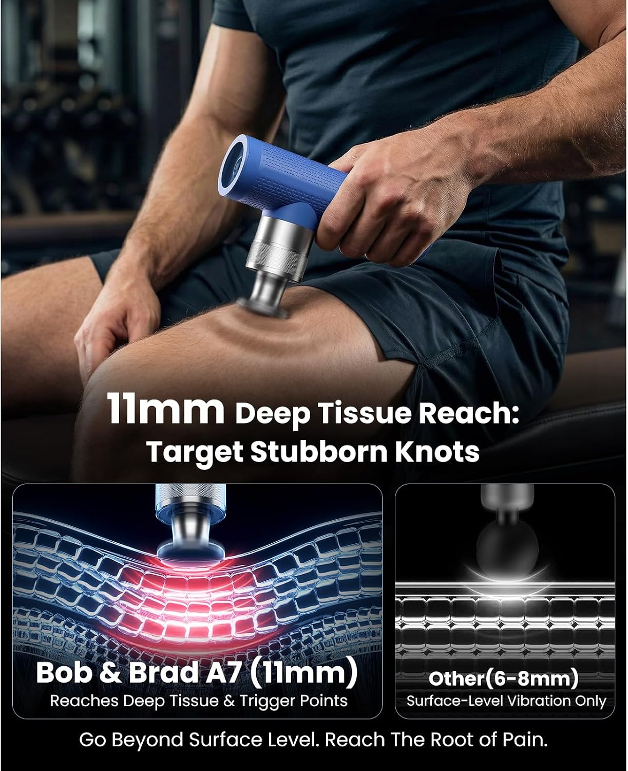 BOB AND BRAD A7 Massage Gun, 11mm Deep Tissue Percussion, Metal Head
