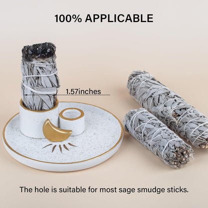 ZenBless Multifunction Incense and Candle Holder for Burning Sage, Palo Santo, Incense Sticks - 5.9" Ceramic Ash Catcher Tray for Meditation Room Home Decor Spritual Gifts (Gold)