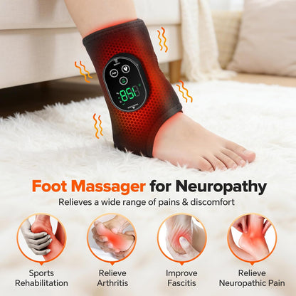 WoloyHeatie Cordless Foot Massager for Neuropathy, 3000mAh Rechargeable Ankle Heating Pad with Massage for Circulation, Foot Ankle Pain Relief Massager, Gray