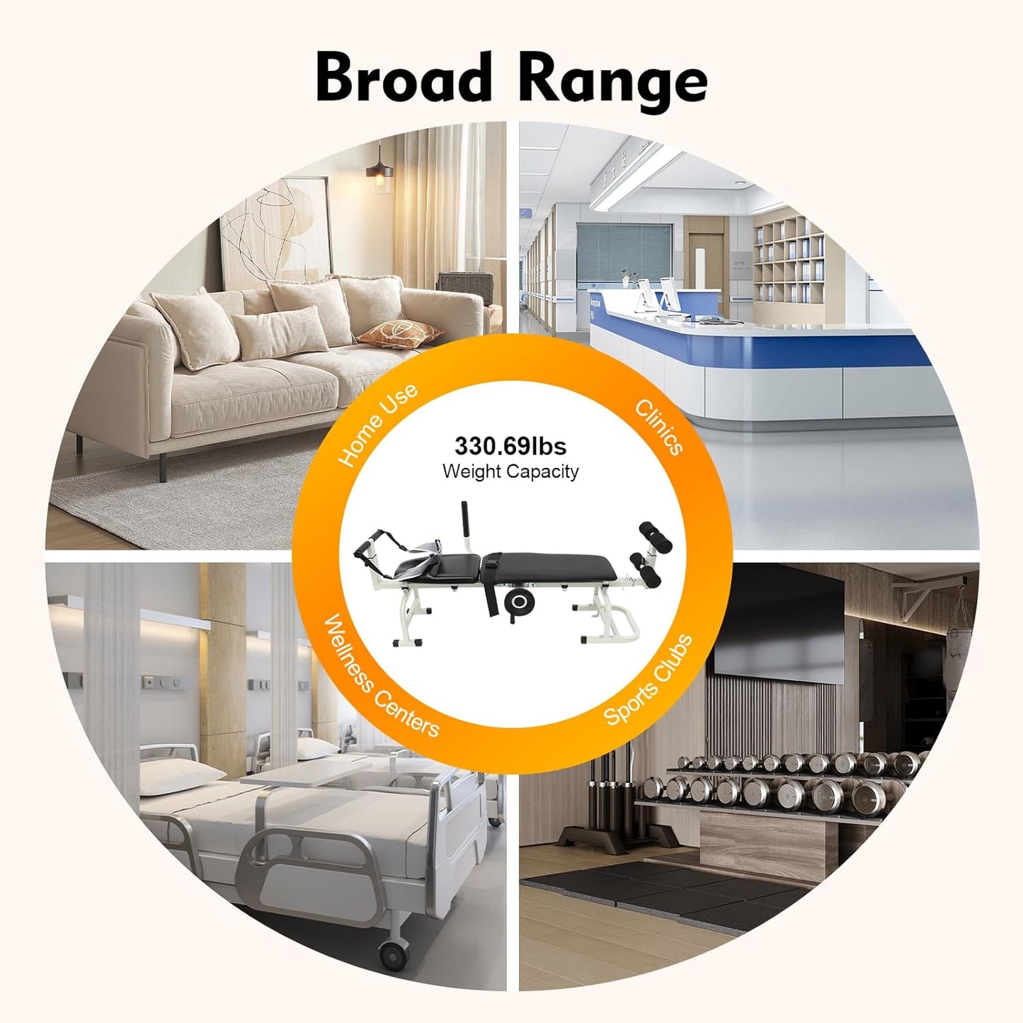 Bepritm Traction Bed Folding Massage Bed Table Cervical, Versatile Neck Stretcher Taction Devices for Home Use, Back Stretch Bench Lumbar Traction Device w/Base&Safety Belt&Adjustable Length
