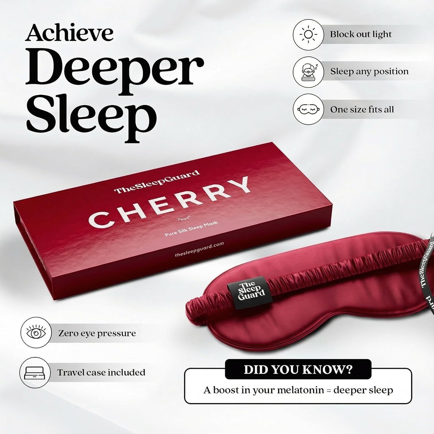 TheSleepGuard Pure Silk Sleep Mask [100% 6A Mulberry Silk, 22 Momme] Light Blocking Travel Essentials. Eye Masks for Sleeping. Black Oeko-Tex Blindfold. Eye Covers for Men & Women