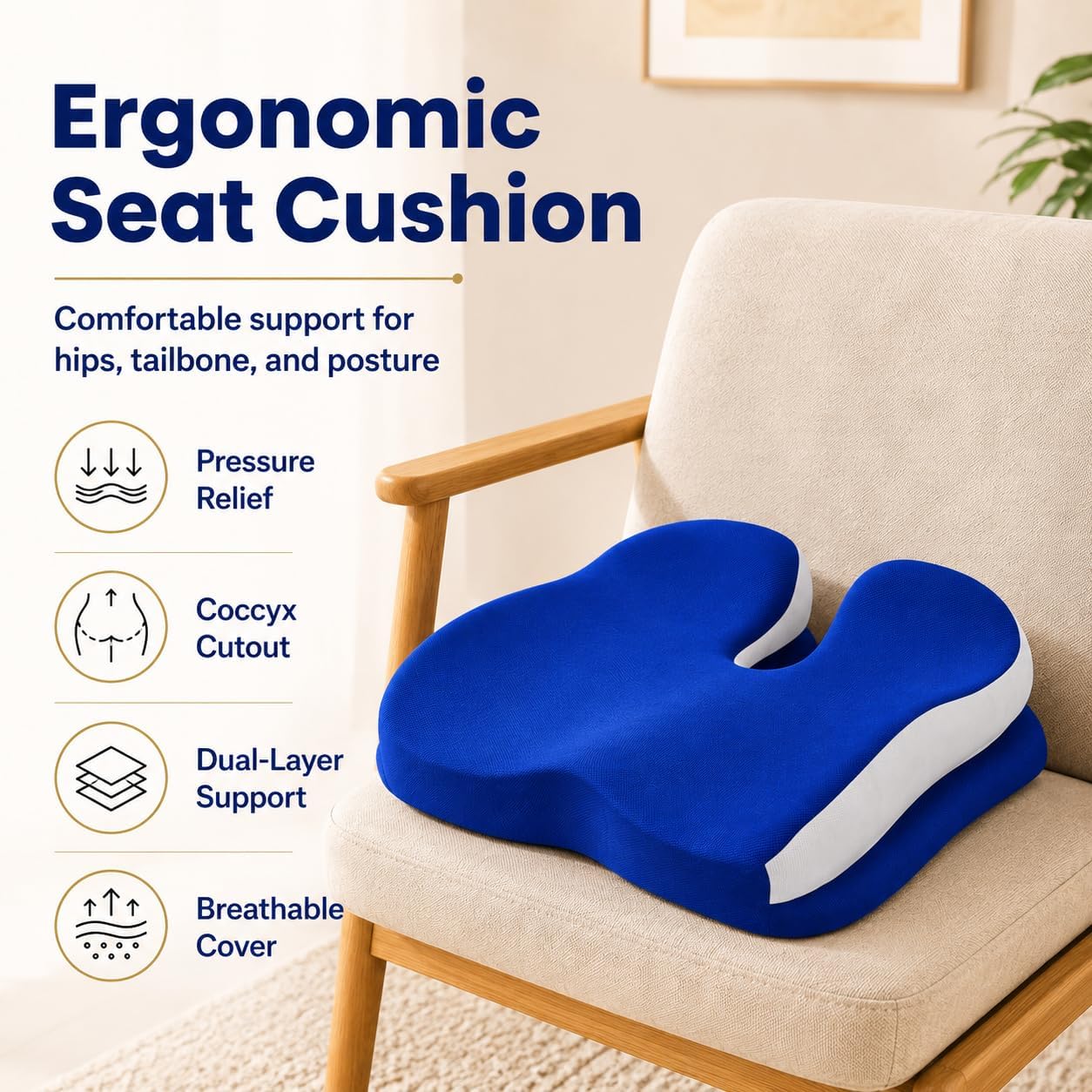 Seat Cushions for Office Chairs Wheelchair Cushion for Long Sitting Back Pain，Memory Foam Seat Car Computer Desk Chair Cushion，Coccyx Cushion for Tailbone Pain Relief Cushion Office Chair Black