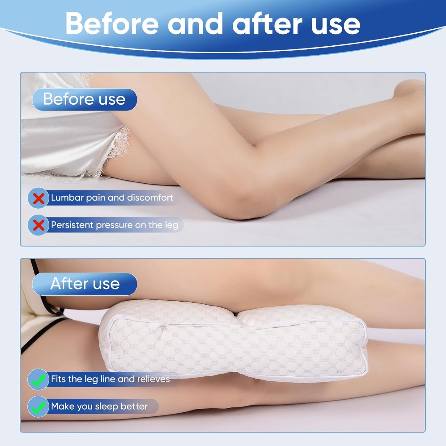 MINUPWELL Knee Pillow for Side Sleepers - Between Leg & Under Knee Pillow for Back Sleepers - Leg Pillow with 850G 7D Alternative for Relieving Leg, Back, and Knee Pain - 100% Cotton Fabric - White
