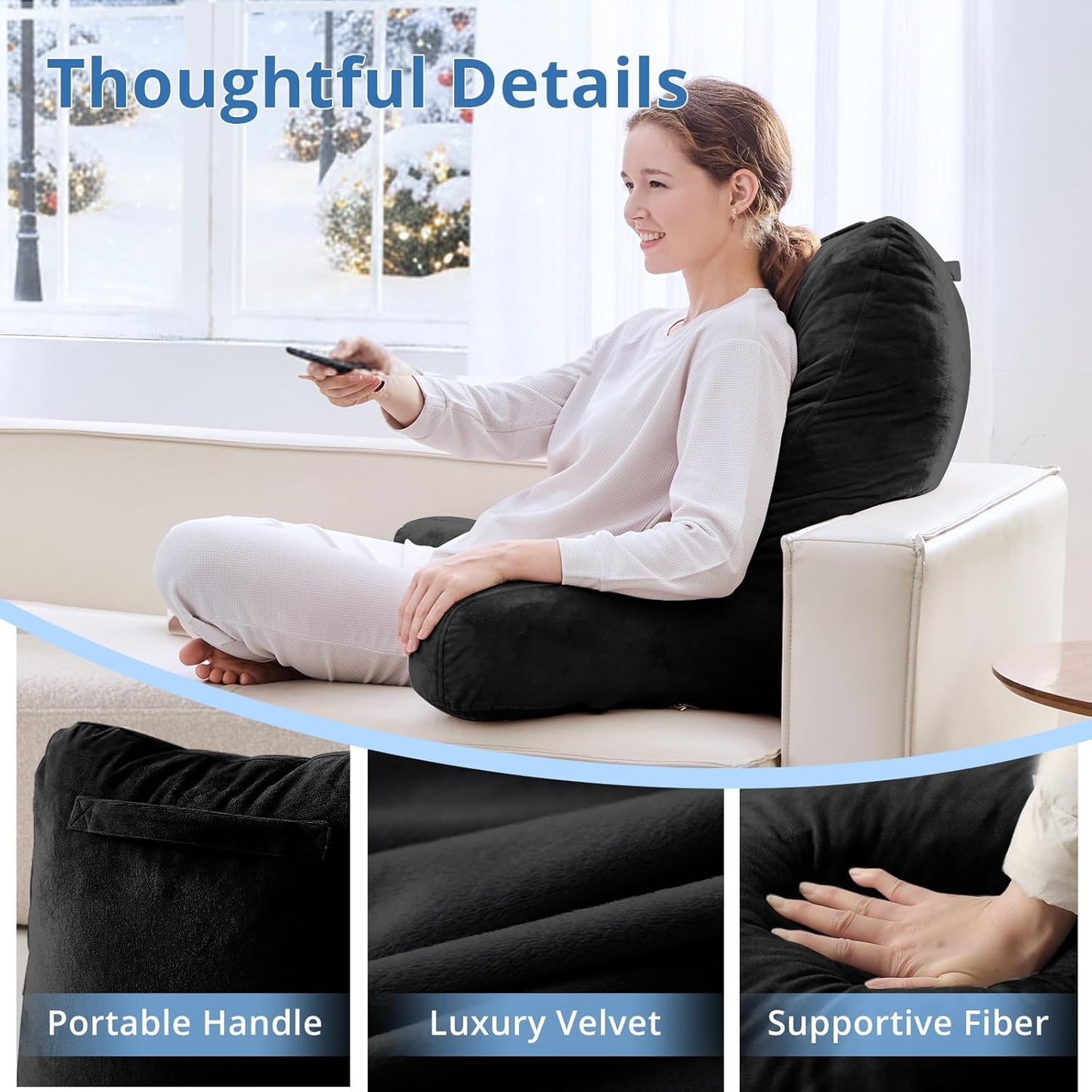 Sasttie Reading Pillows for Sitting in Bed Adult, Back Pillow Bed Sitting Up, Back-Rest Support Cushion for Sit Up on Couch, Sofa, and Floor, Dorm Essentials, Oeko-Tex Certified, Dark Grey