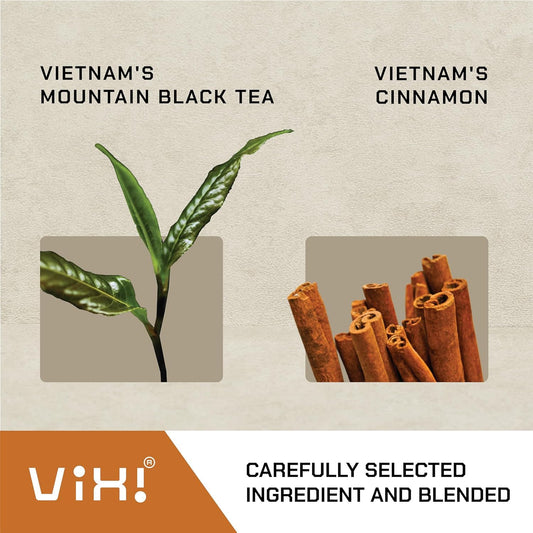 VIXI Flavored Cinnamon Black Tea Bag, Vietnam's Mountain Tea, 100 Counts, 100% Natural from Ancient Tee Tree, Cinnamon Blend Black Tee for Hot and Cold Brew (Vietnamese Taste, 7.0 Oz)