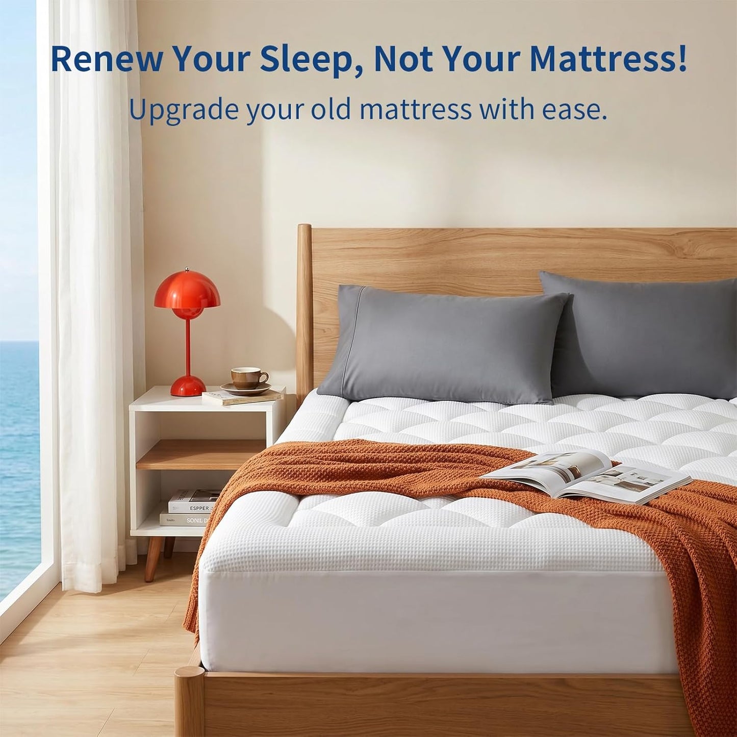 King Size Mattress Topper Cooling Breathable, Pillow Top Mattress Pad Supportive for Back Pain Relief, Quilted Fitted with 8-21 inches Deep Pocket, Machine Washable (78x80 inch, Dove Grey)