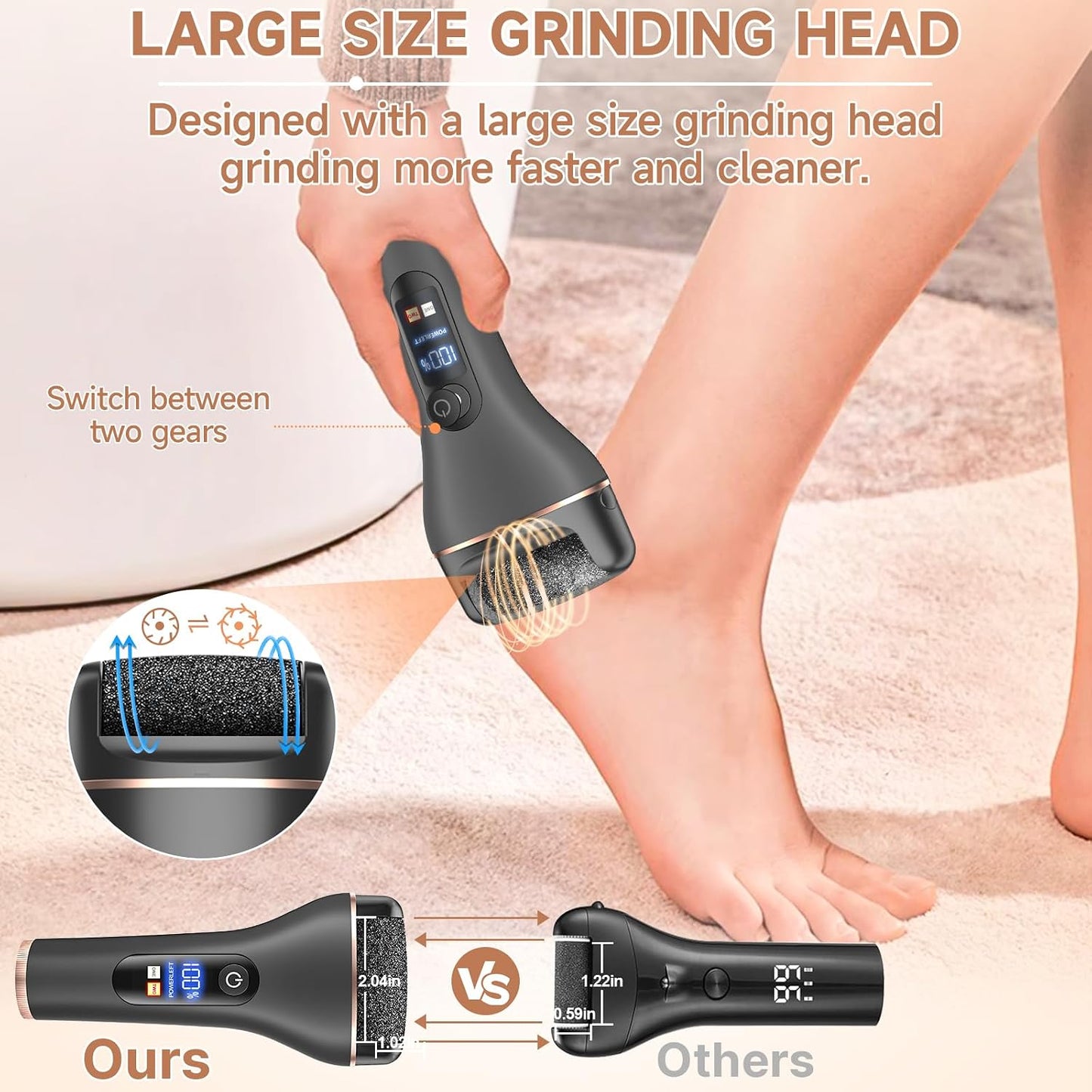 Electric Callus Remover for Feet,Professional Pedicure Kit Rechargeable Foot File Hard Skin Remover for Cracked Heels &Dead Skin,with 3 Roller Heads 2 Speed(White N9)