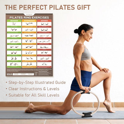 PhysKcal Pilates Ring, 15-Inch Magic Circle with Thick Padded Handle | Pilates Equipment for Toning Inner Thighs, Arms and Strengthening Cores with Workout Sheet Included