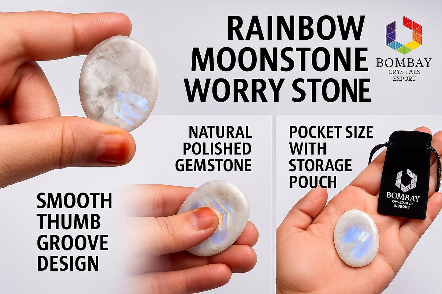Natural Polished Thumb Palm Crystal for Meditation, Labradorite Worry Stone for Stress Relief, Anxiety Support & Pocket Reiki Healing