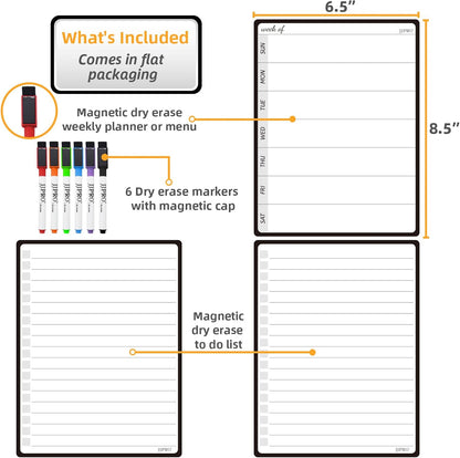 JJPRO Magnetic Monthly Calendar Whiteboard Set for Fridge-Monthly Planning Board and Two Bonus Dry Erase Grocery Board&Weekly Menu Board-Meal Planner Whiteboard/to-Do List-6 Markers