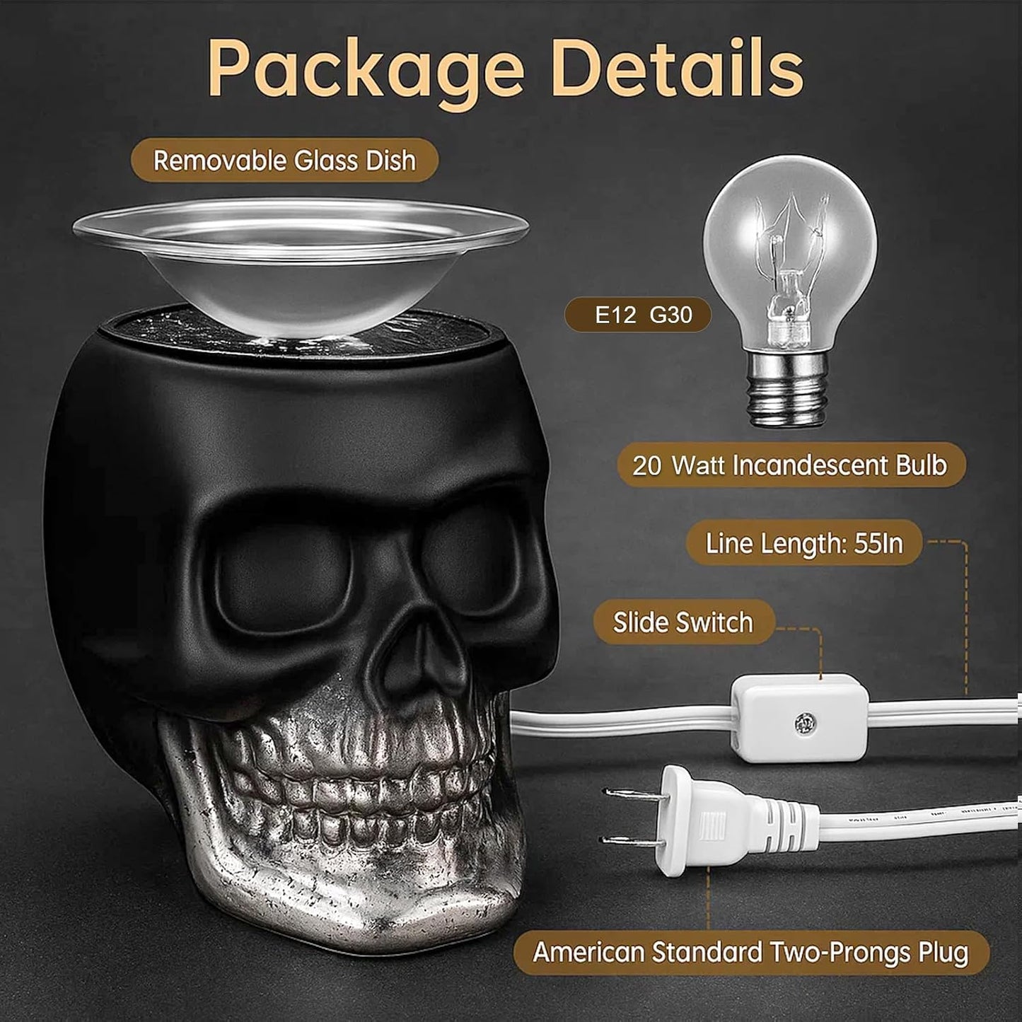 Wax Melt Warmer, Wax Warmer for Scented Wax with Light Bulb, Electric Skull Wax Burner, Halloween Fragrance Wax Melter for Home and Gifts (Rainbow Skull)