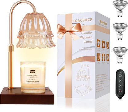 Candle Warmer Lamp with 3 Bulbs, Adjustable Height Dimmable Candle Warmer with Timer, Candle Lamp with Charming Gift Box Ribbon,Birthday Gifts for Women Mom, House Warming Gifts New Home Decor