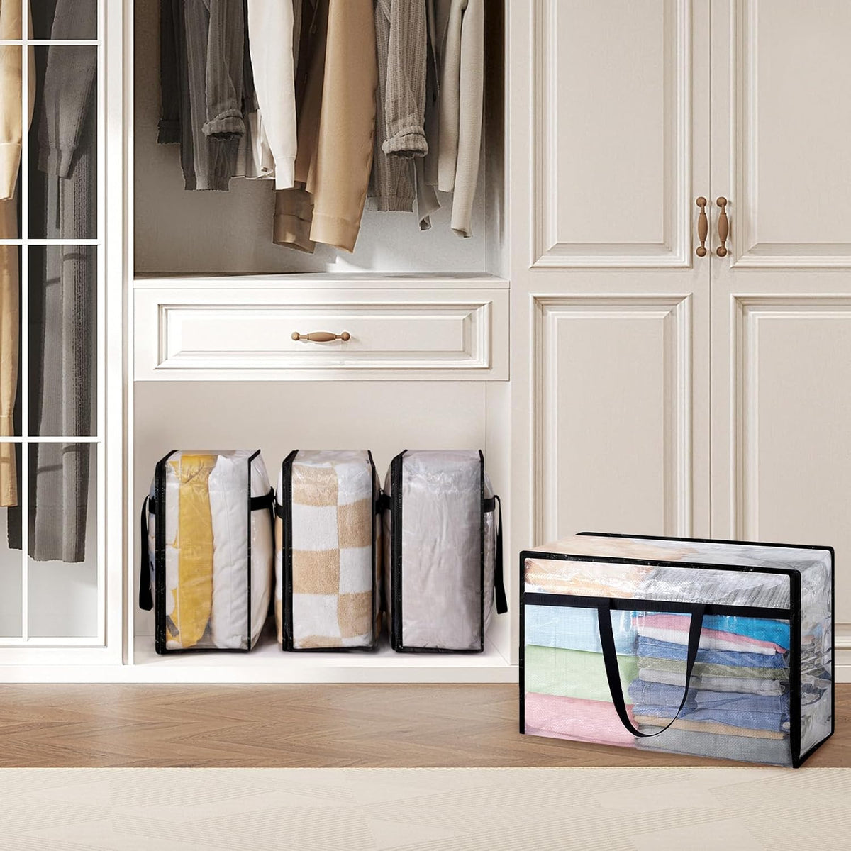 Lifewit Clear Storage Bags, 45L Clothes Organizer with Zipper