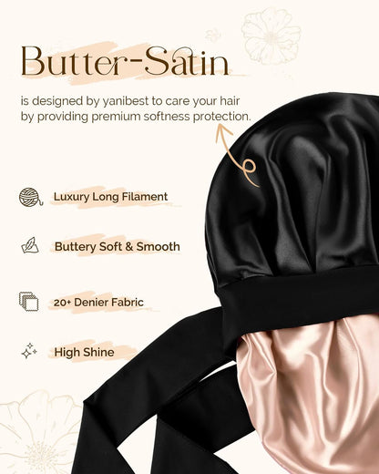 YANIBEST Adjustable Double Layer Satin Bonnet, Silk Hair Bonnet for Sleeping with Elastic Tie Curly Natural Hair Reduce frizz