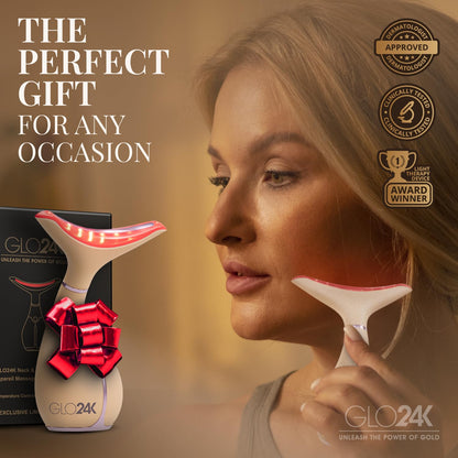 GLO24K LED Facial Massager for Face & Neck – Beauty Wand with LED Light, Vibration & Warm Massage – Cosmetic Skincare Tool