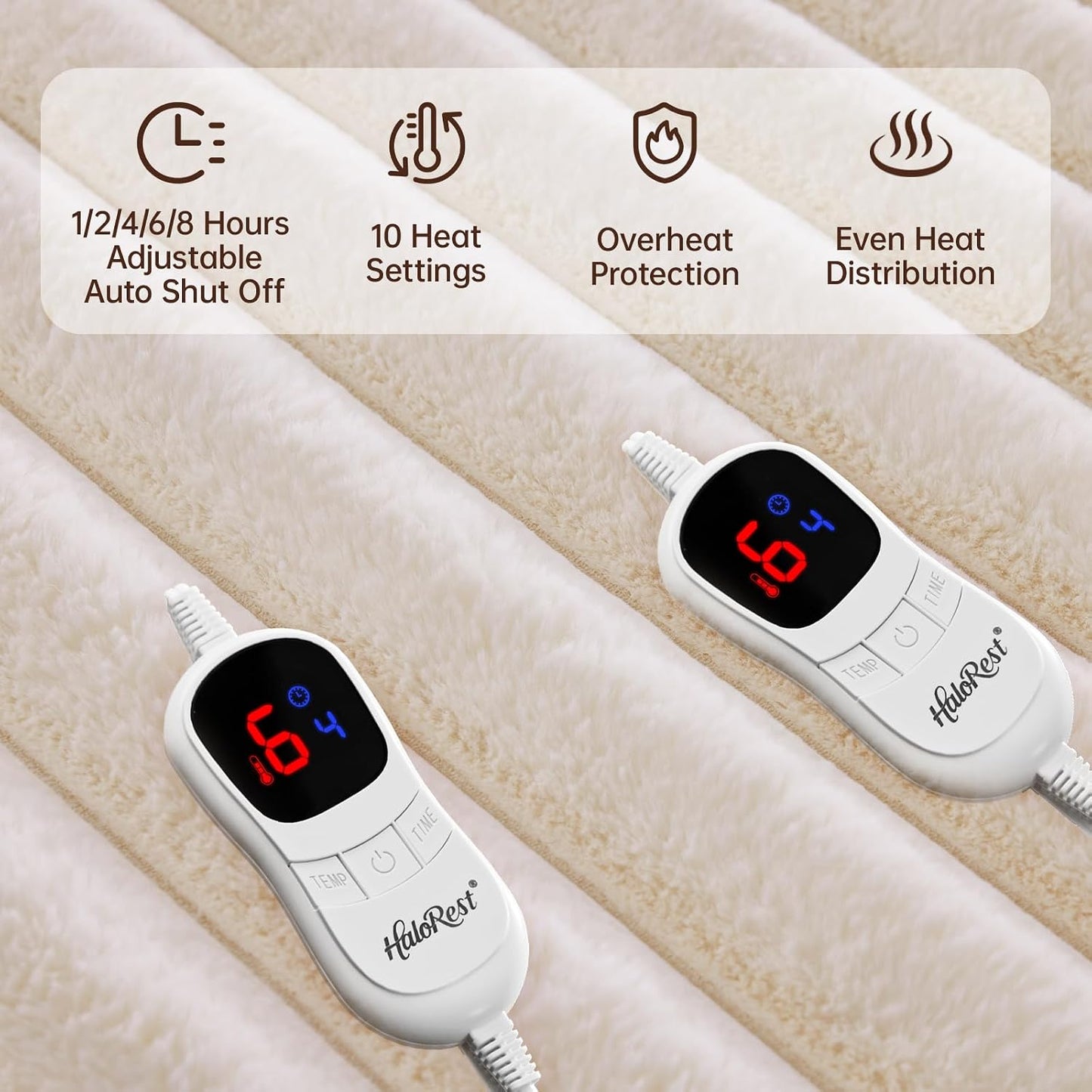 Heated Throw Blanket, Faux Fur Cozy Heating Blanket with Overheat Protection, 1/2/4/6/8 Hours Auto-Off 10 Heat Level, Machine Washable (50x60 Inches, Cream White)