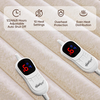Heated Throw Blanket, Faux Fur Cozy Heating Blanket with Overheat Protection, 1/2/4/6/8 Hours Auto-Off 10 Heat Level, Machine Washable (50x60 Inches, Cream White)