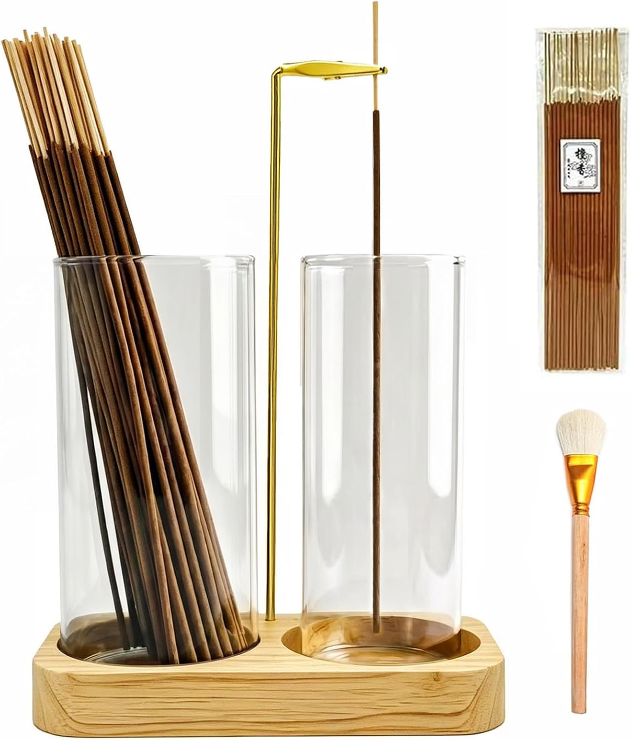 Incense Holder,Wooden Incense Holder for Sticks with 20 Incense Sticks, Anti-ash Incense Burner with Glass Ash Catcher for Meditation Yoga Spa Gift Home Decor