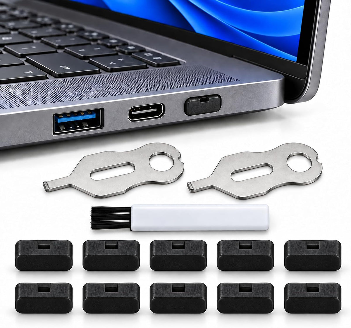 USB C Port Blockers, Control USB C Port Access, 2 Metal Keys, Black