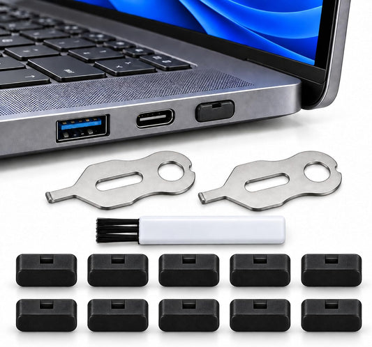USB C Port Blockers, Control USB C Port Access, 2 Metal Keys, Black