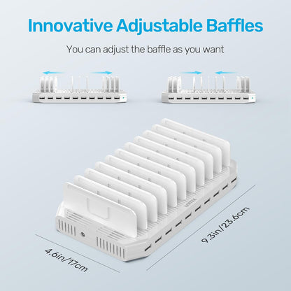 Unitek 10-Port Charging Station, USB Charger Organizer for Multiple Device