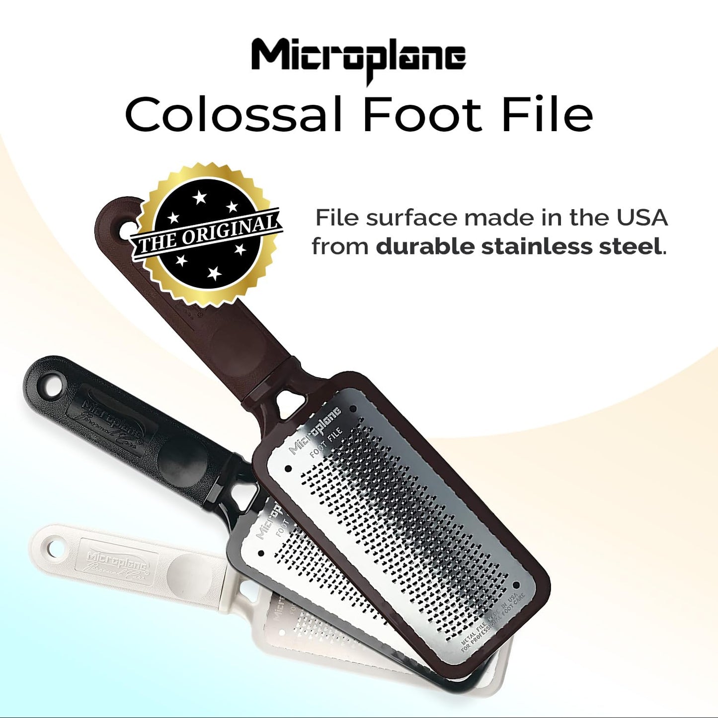 Microplane Colossal Foot File Scraper - The Original Stainless Steel Foot Rasp, Dead Skin/Callus Remover for Feet, Gentle Foot Scrubber, Pedicure Tools for Salon-Quality Foot Care, Black