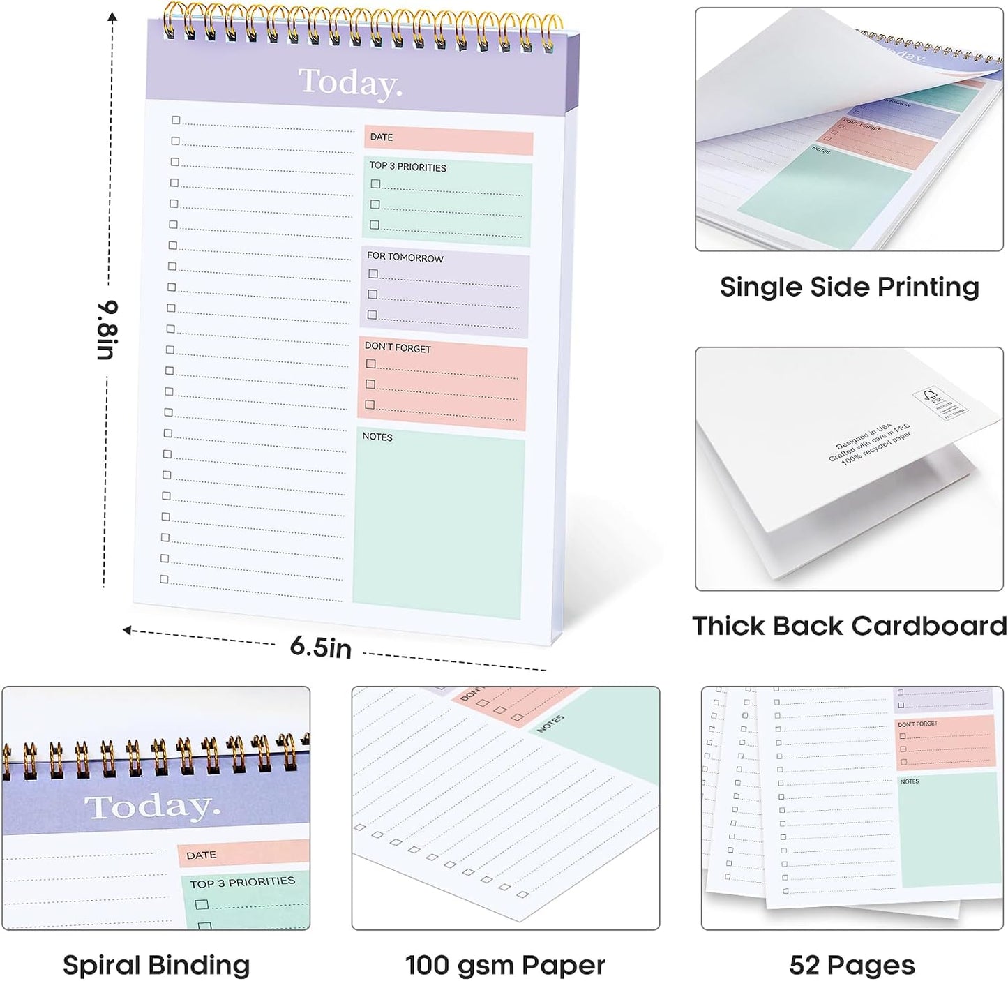 Taja To Do List Notepad - To Do List Notebook for Work with 52 Sheets, 9.8" x 6.5", Undated Daily Planner Perfect for Daily Tasks and Goal Setting, Notepad Suitable for Office, Home & School - Violet Dream