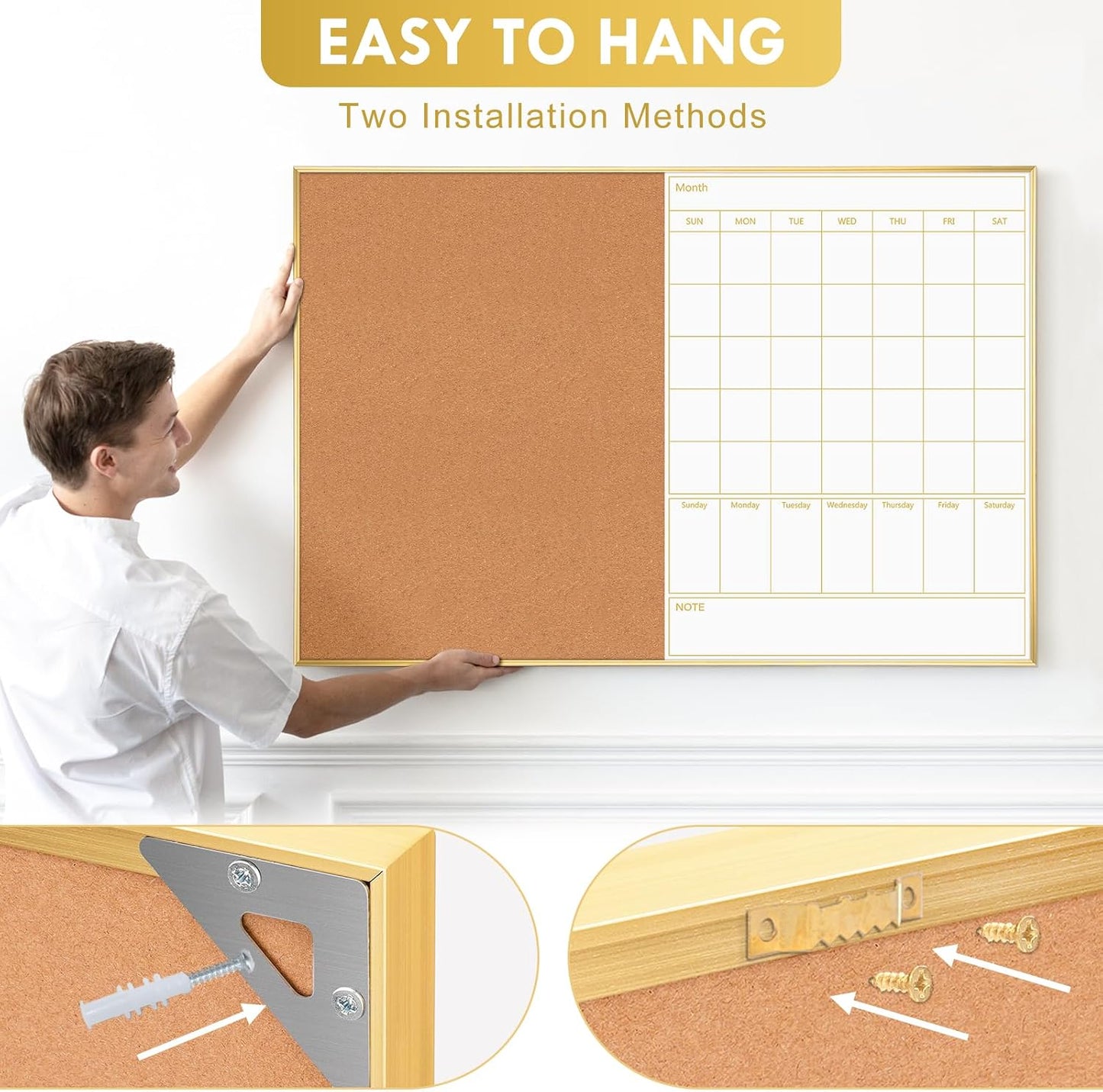 ARCOBIS Dry Erase Calendar with Cork Board for Wall, 24"x 18" Magnetic Calendar Whiteboard with Black Frame, Monthly Combination Board for School, Home, Office