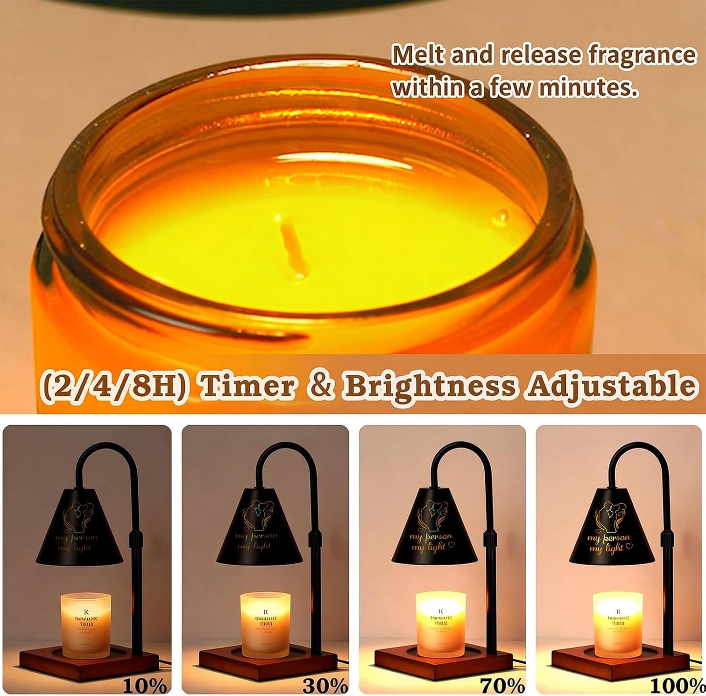 Modern Candle Warmer Lamp with Timer, Dimmable Candle Lamp Warmer, Mothers Day Birthday Gifts for Women Men, Black Candle Warmer, Adjustable Candle Light Warmer, Cozy Living Room Bedroom Home Decor