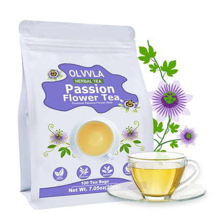 Olvvla - Passion Flower Tea Bags - 100 Count - Premium Passionflower Leaves