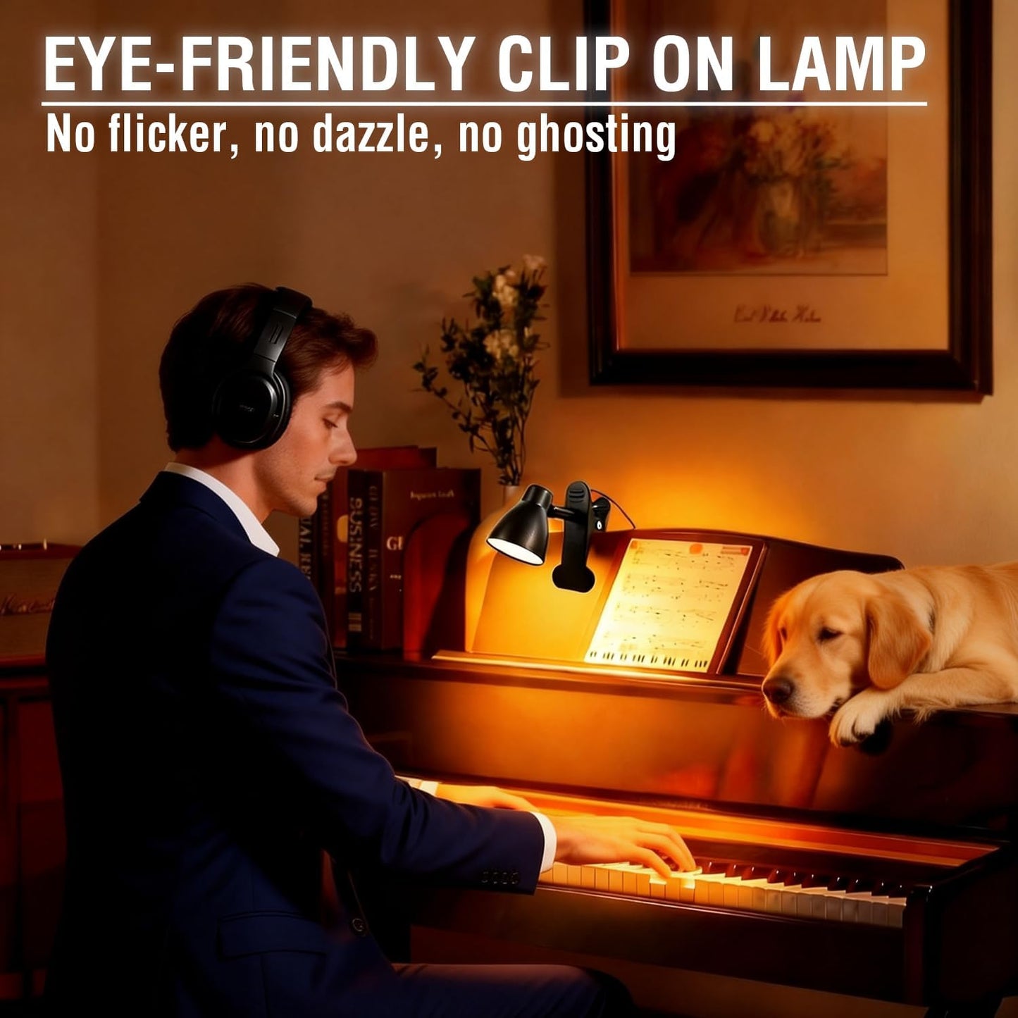 CRI 90+ Eye-Care Clip Light for Reading, 6W Small Clamp Lamp for Desk, Flexible Gooseneck Clip Lamp for Bed Headboard with 3 Color Modes & 10 Brightness(Adapter Include)