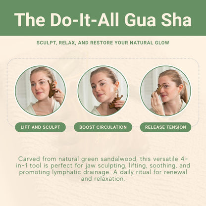jade & timber Jade Roller & Green Sandalwood Gua Sha Set – Facial & Body Massage Tools for Lymphatic Drainage & Sculpting - Self Care Gift