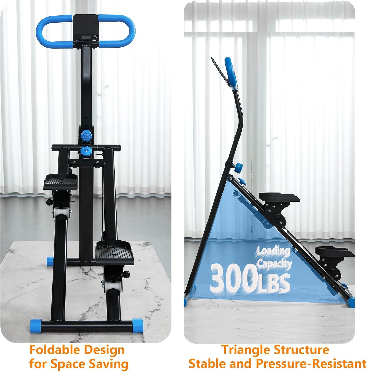 Stair Stepper for Home Gym Exercise, Vertical Climber Exercise Machine for Full Body Workout, Compact Folding Cardio Exercise Climber with Adjustable Handlebar (Blue)