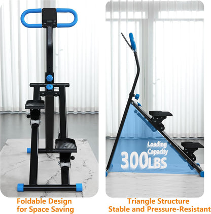 Stair Stepper for Home Gym Exercise, Vertical Climber Exercise Machine for Full Body Workout, Compact Folding Cardio Exercise Climber with Adjustable Handlebar (Blue)