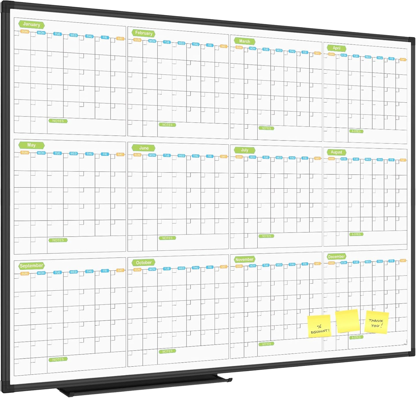JILoffice Magnetic Dry Erase Calendar Whiteboard, 4 Month White Board Planner 36 X 24 Inch, Black Aluminum Frame Wall Mounted Board for Office Home and School
