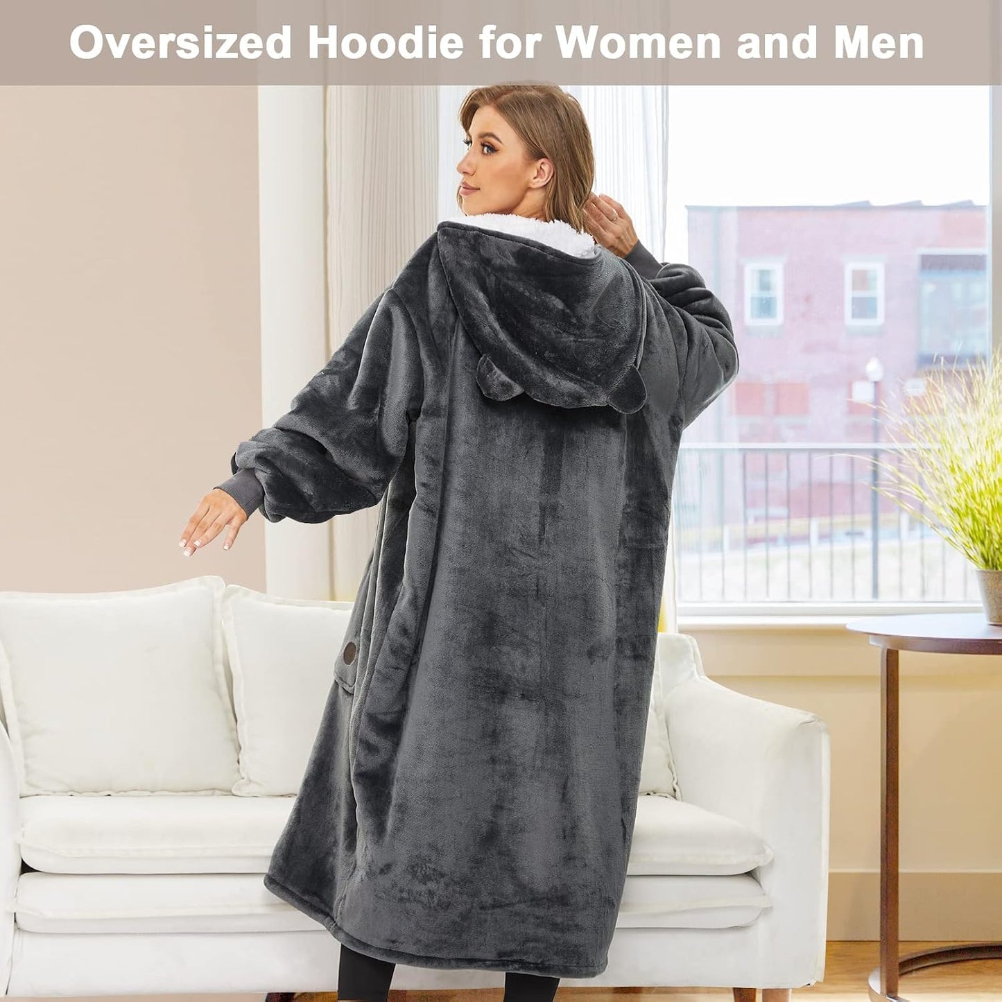 THREE POODLE Wearable Blanket Hoodie for Women, Oversized Sherpa Sweatshirt Blanket for Adults Men, Cozy Hooded Blankets, Gifts for Teen Girls Women Mom Sister