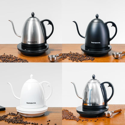 Bonavita 1L Digital Variable Temperature Gooseneck Electric Kettle for Coffee Brew and Tea Precise Pour Control, 6 Preset Temps, Café or Home Use, 1200 Watt, LED Panel, Stainless Steel