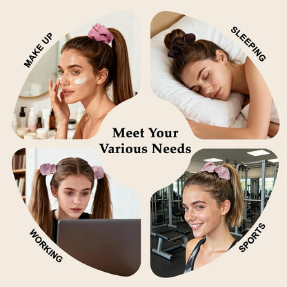 Satin Scrunchies for Women – 8PCS Blush & Brown Silk Hair Ties Set – No Crease, Frizz-Free, Gentle Elastic Hair Bands, Soft & Stylish Everyday Hair Accessories Gifts
