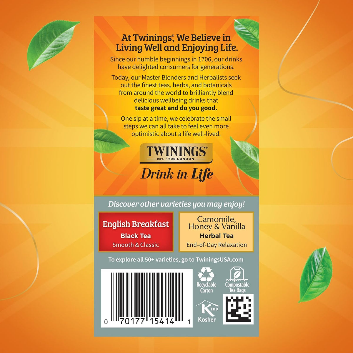 Twinings Prince of Wales Black Caffeinated Tea Bags, 20 CT Box (6 Pack)