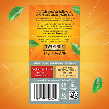 Twinings Prince of Wales Black Caffeinated Tea Bags, 20 CT Box (6 Pack)